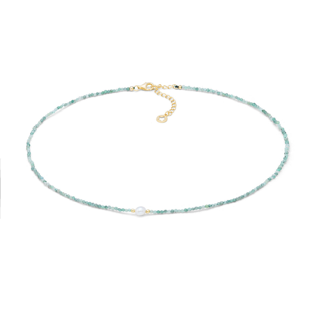 Comete Necklace in 925‰ silver with emerald and pearl GLA300