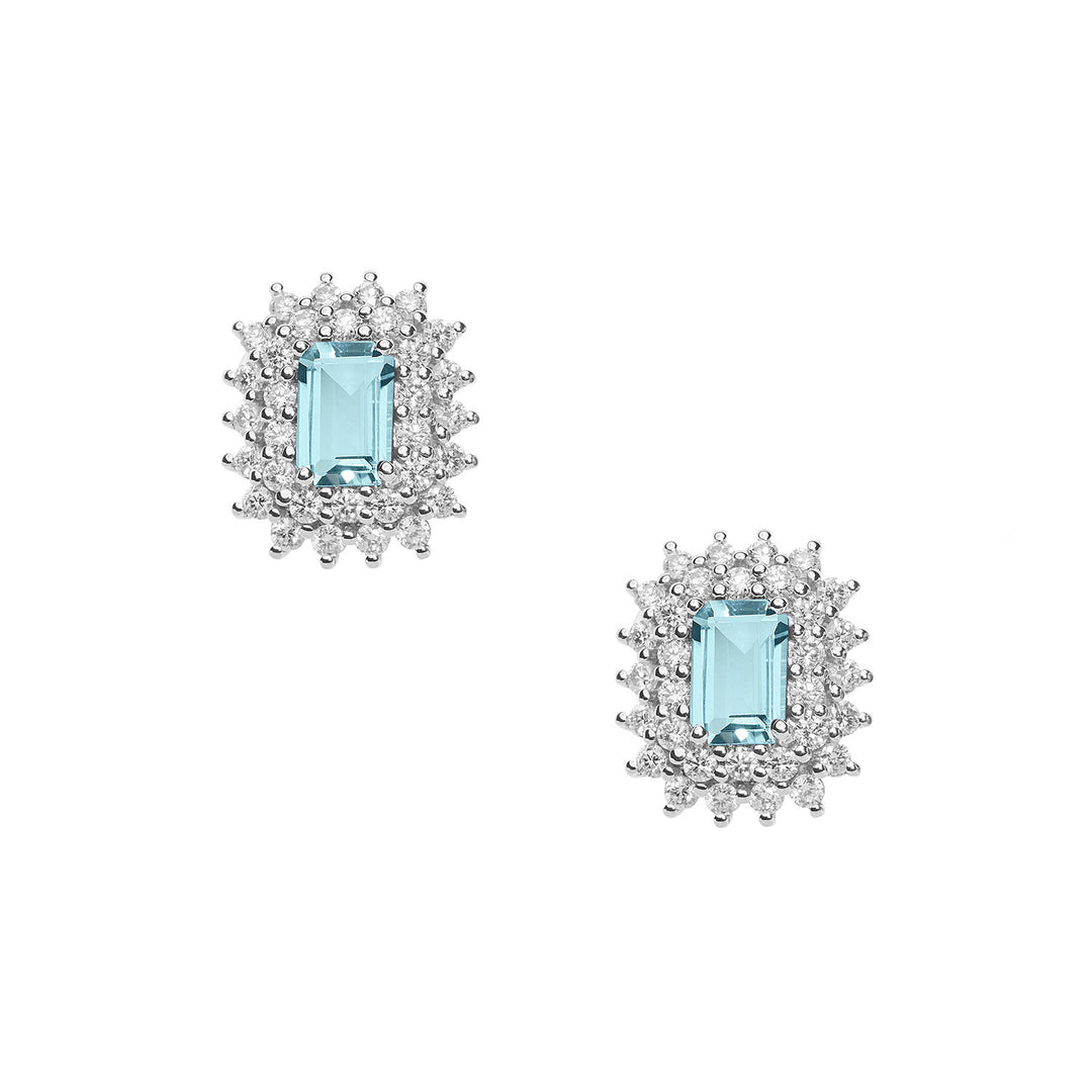 Comete-oorbellen in goud, diamanten en achthoekig aquamarijn ORQ261