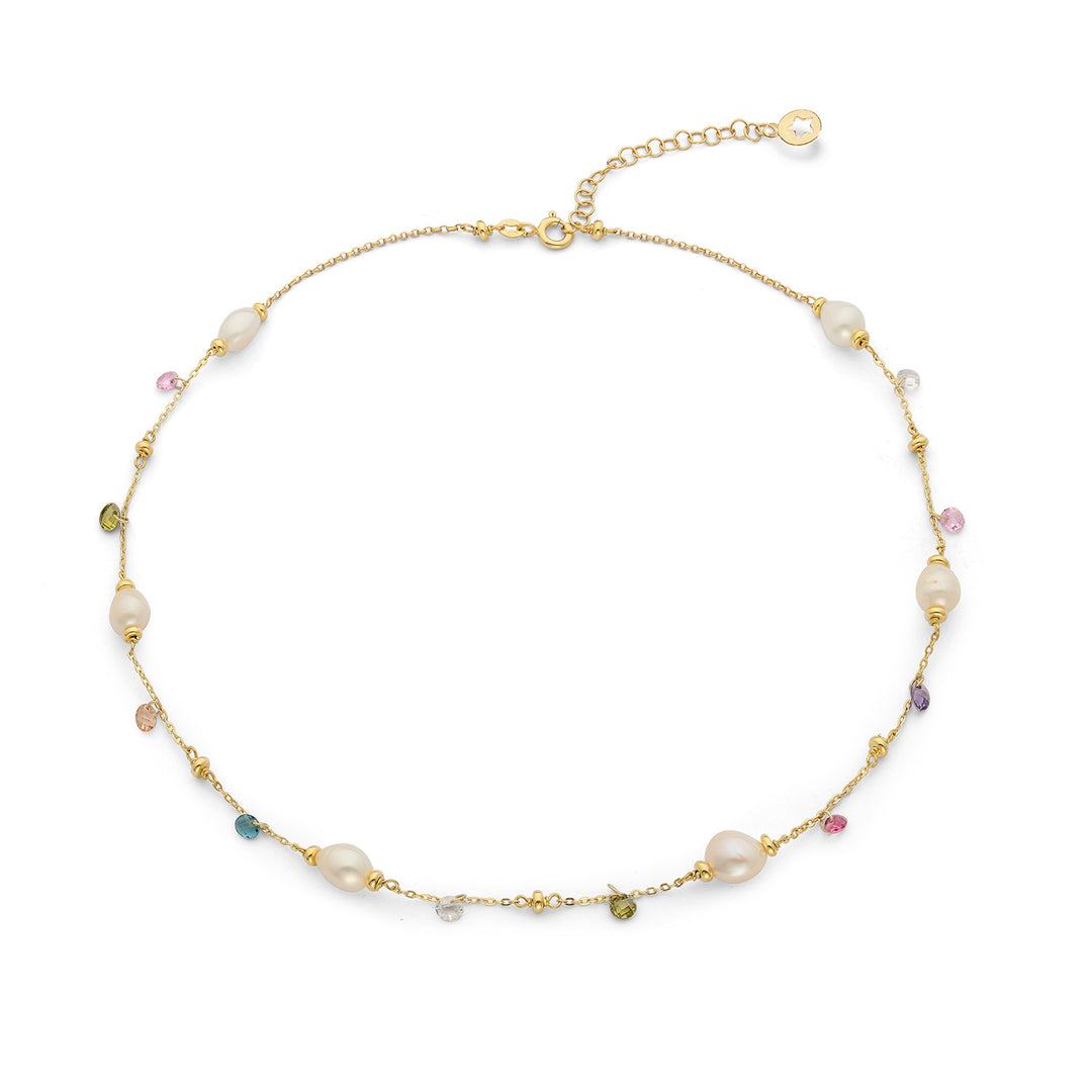Comete 925‰ Silver Necklace with multicolor crystals and Acquadolce Pearls GLA276