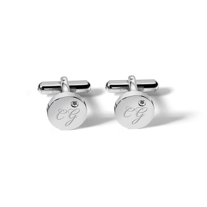 Comets Round Cufflinks in Steel and Black Diamonds UGM101N