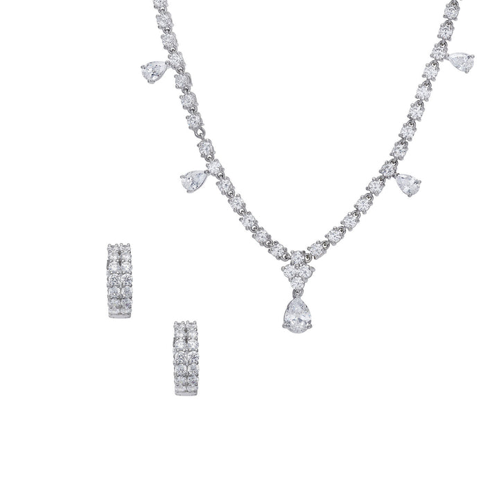 Comete choker en oorbellen van 925‰ zilver en witte traanvormige zirkonen KIT267199