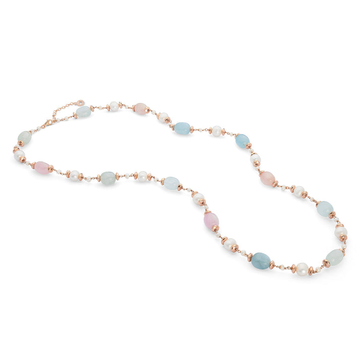 Comete 925‰ Silver Necklace with Acquadolce Pearls, rosé Hematite, morganite GLA282