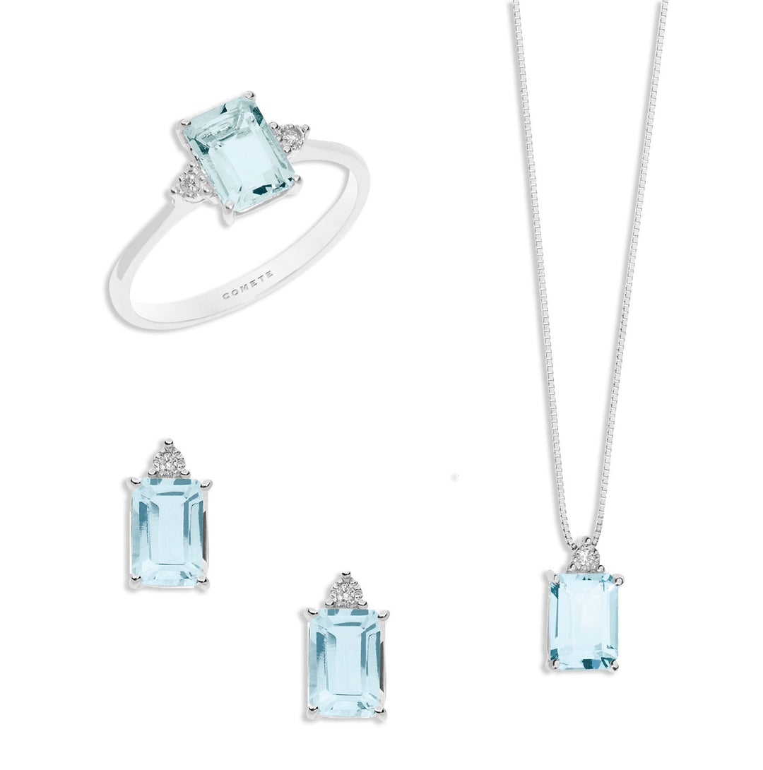 Comete-Halskette, Ring und Ohrringe aus Golddiamanten und achteckigem Aquamarin KIT278306241