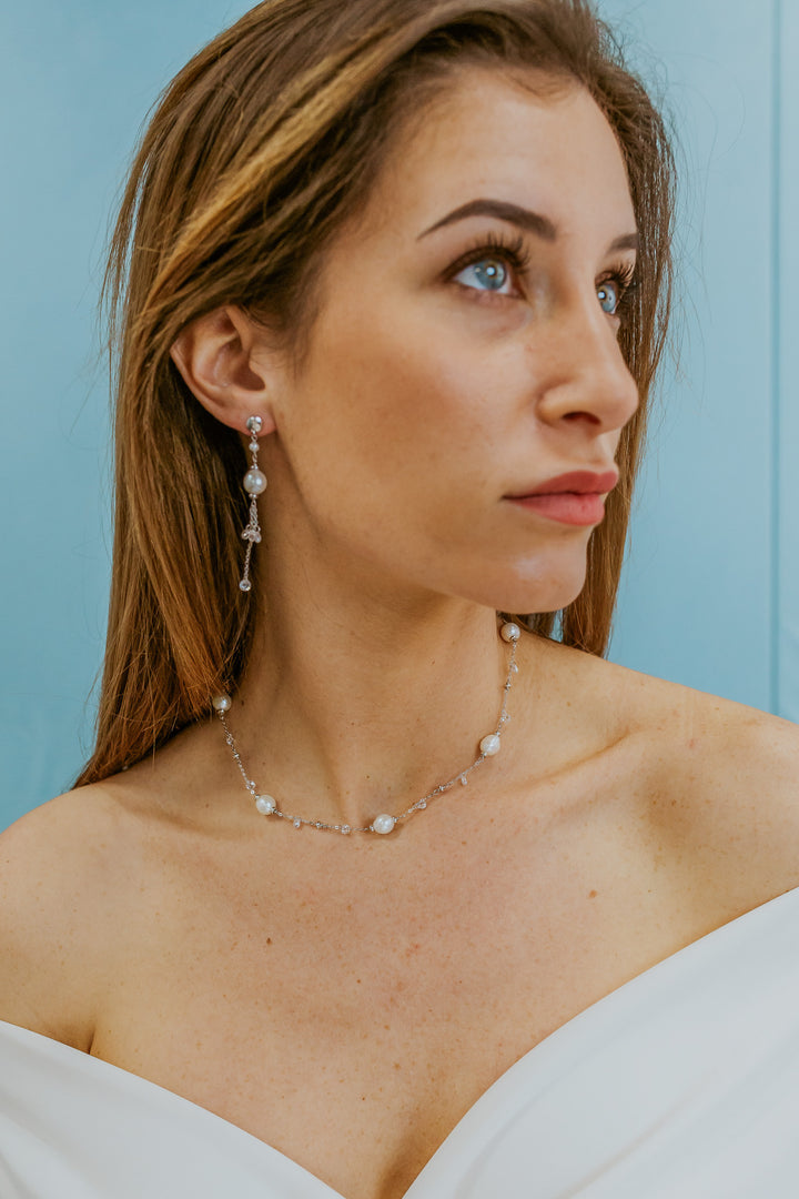 Comete Necklace in 925‰ Silver with Acquadolce Pearls and white crystals GLA278