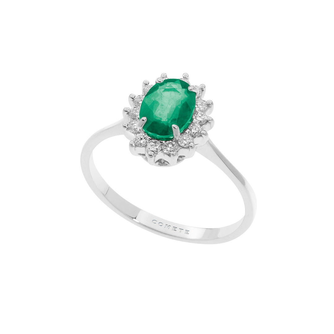 Comete-Ring aus Gold, Diamanten und ovalem Smaragd ANB2571S3