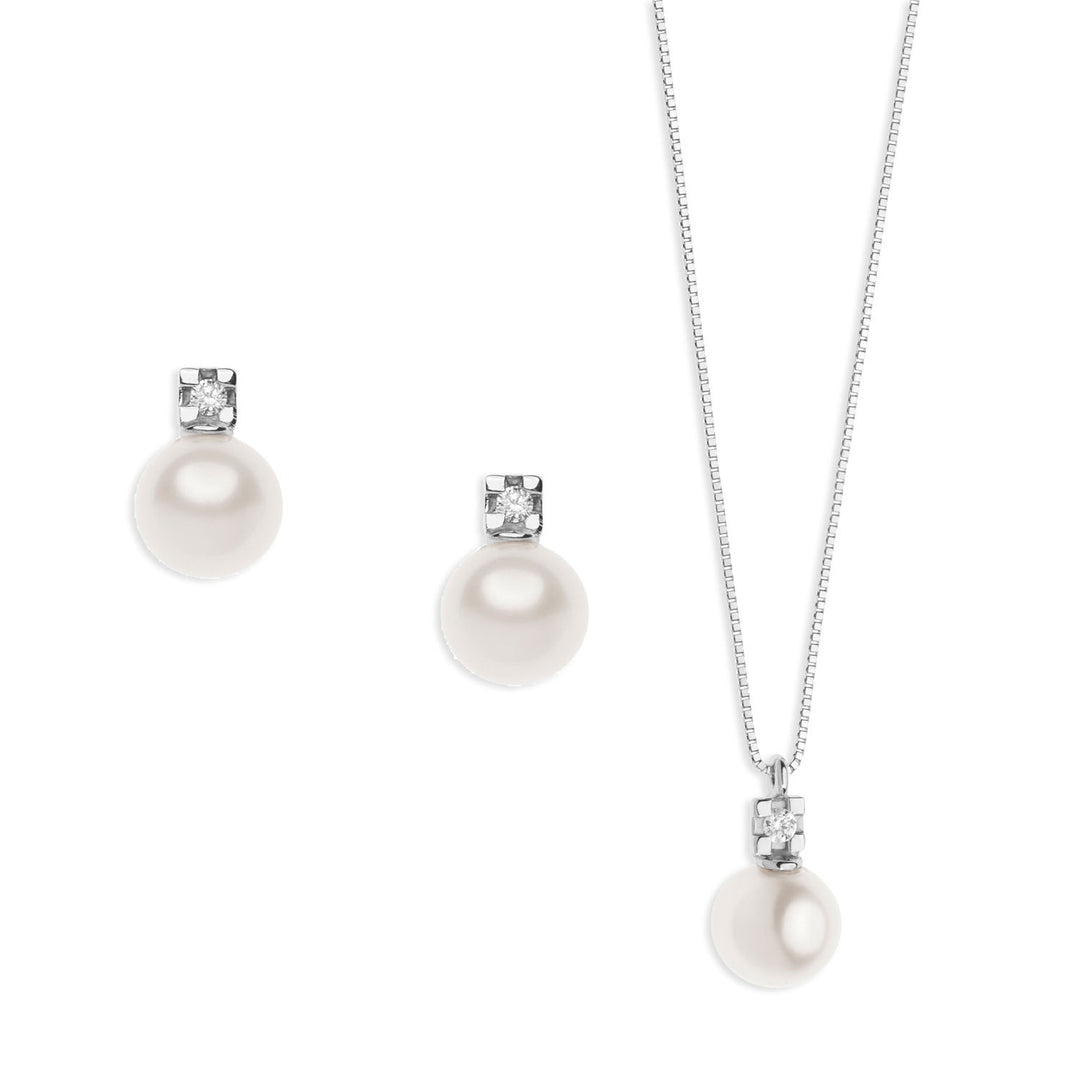 Comete ketting en oorbellen Geschiedenis van het licht met gouden parel en diamant KIT566698