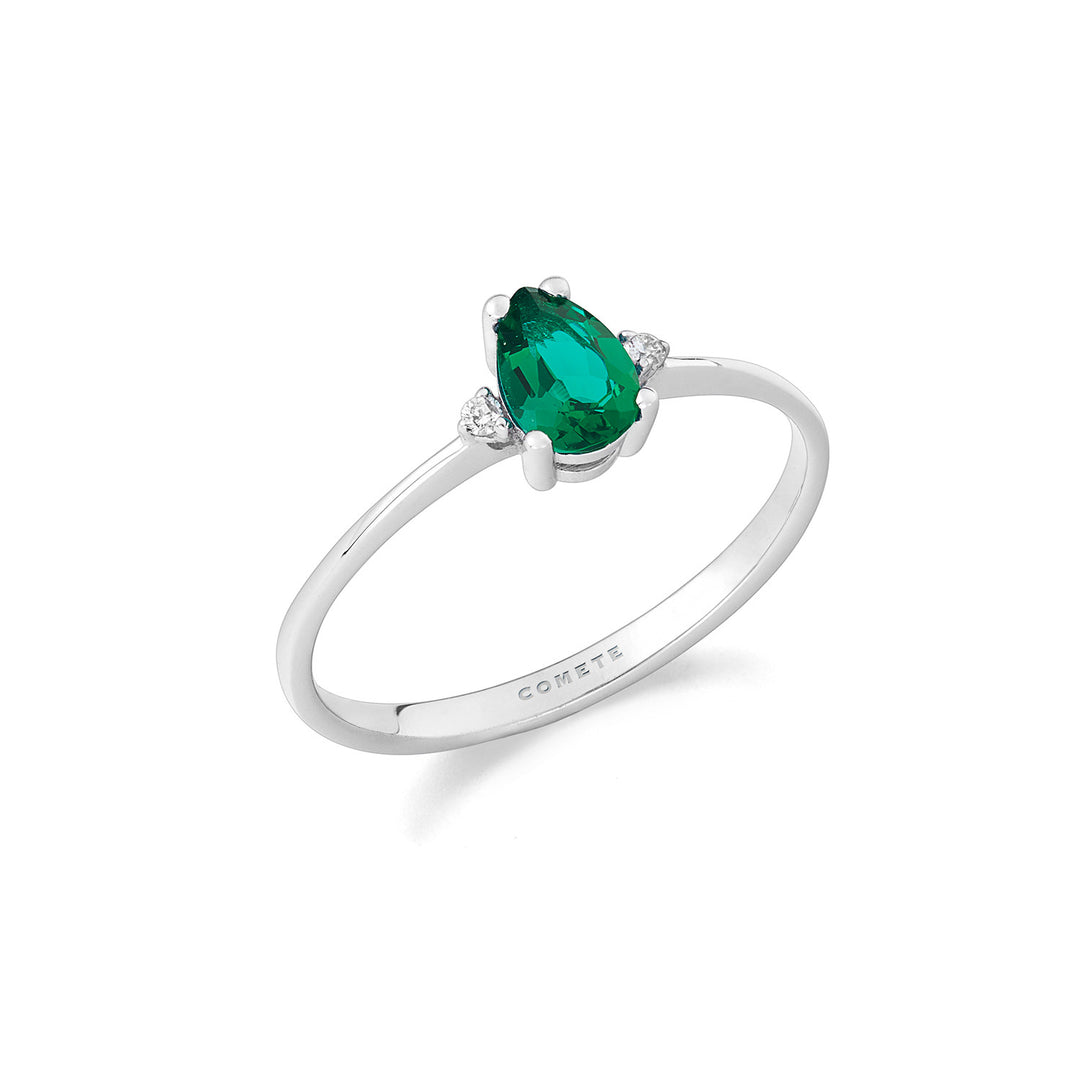 Comete Ring in 750 ‰ Gold, Diamonds and Emerald drop ANB2711