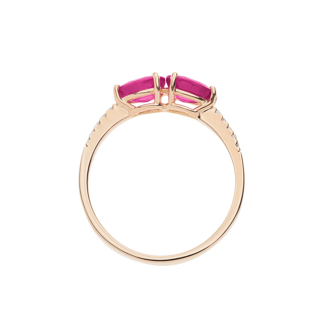 Comete-ring in roségoud met diamanten en robijnen druppel ANB2636