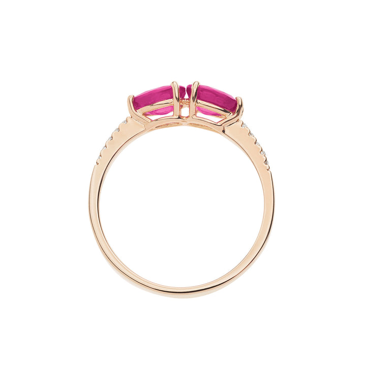 Comete-ring in roségoud met diamanten en robijnen druppel ANB2636