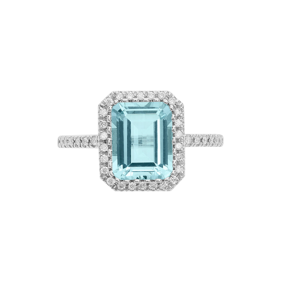 Comete Gold Ring with Diamonds and Octagonal Aquamarine ANQ339