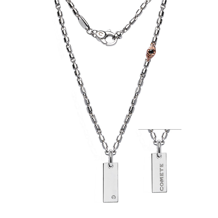 Comete Necklace in polished and rosé Silver, Diamond and black Spinels UGL752