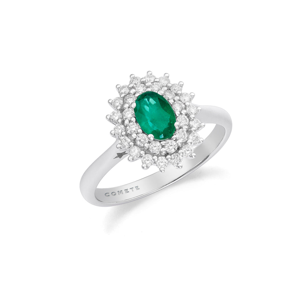 Comete White gold ring with diamonds and oval emerald ANB2693S3