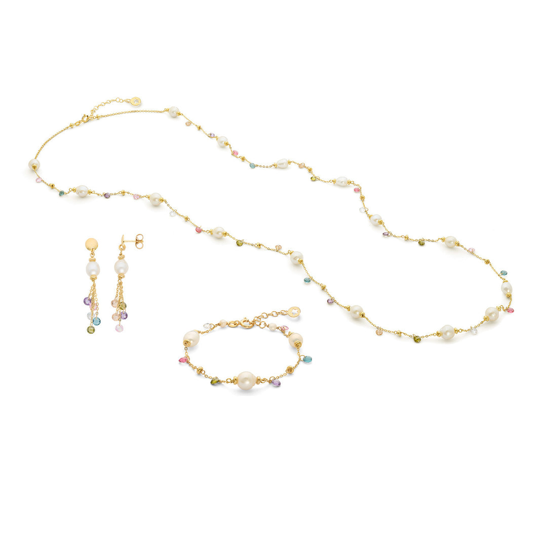 Comete Armband, Halskette und Ohrringe 925‰ Silber, Kristalle und Acquadolce-Perlen KIT275225275