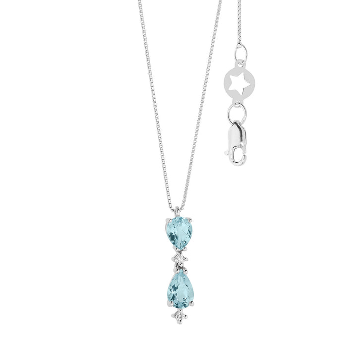 Comete Necklace in Gold Diamonds and Aquamarine Drop GLQ299