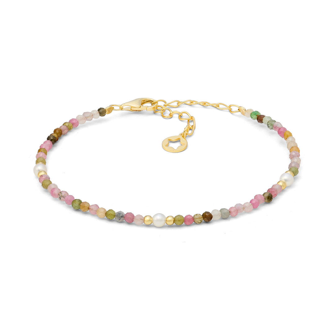 Comete Gouden 925‰ zilveren armband met veelkleurige toermalijn en parels BRA283