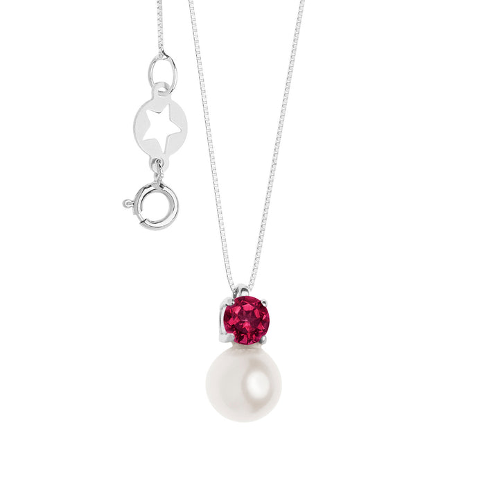 Comete ketting in goud, parels en ronde robijn GLP614
