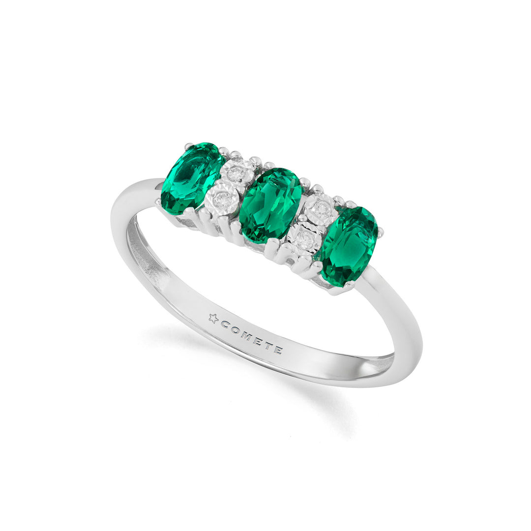 Comete Ring in Gold, Diamonds and Recrystallized Emeralds KANB1908