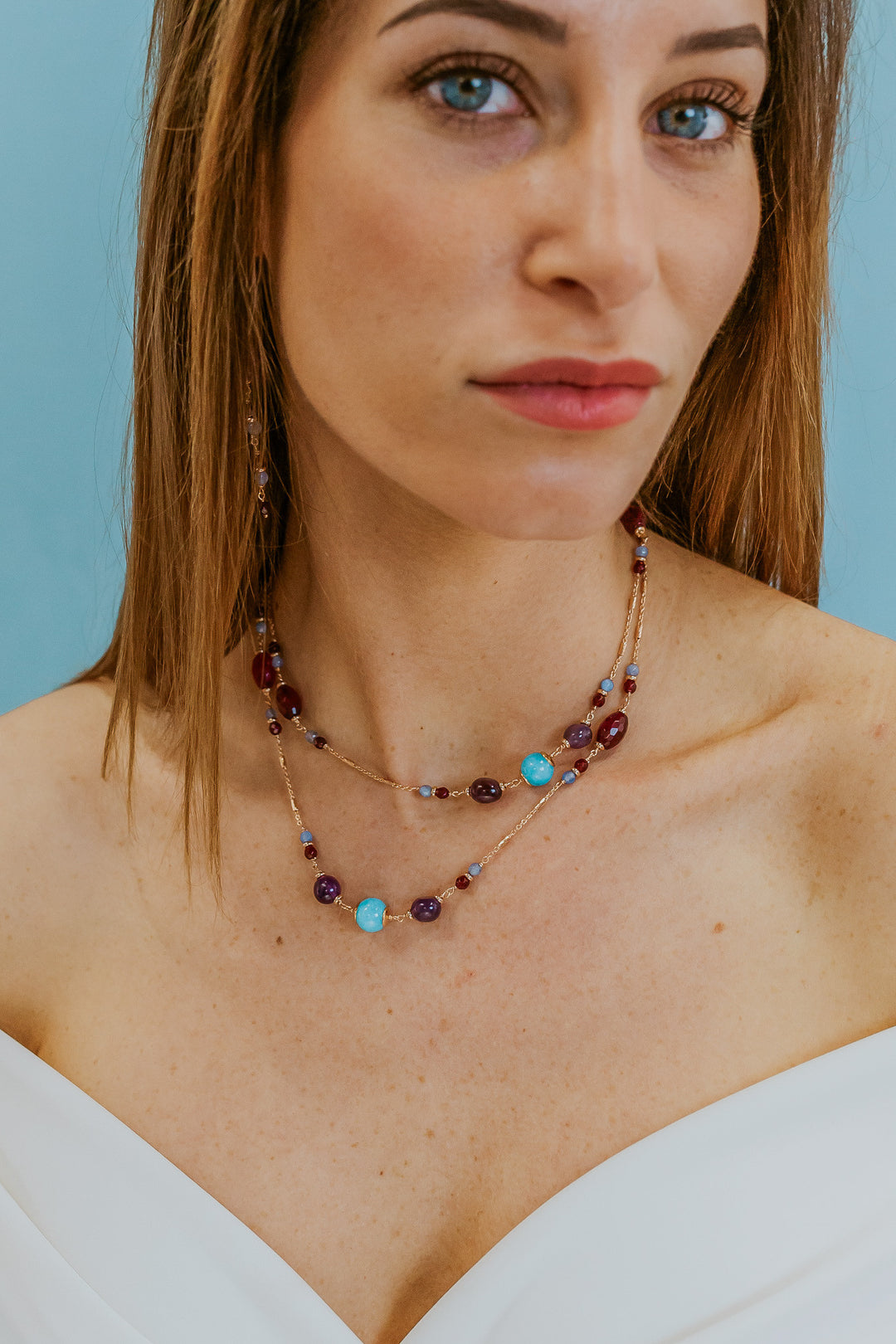 Comete 925‰ Silver Necklace with colored Amethyst, Jade and Agate GLA274