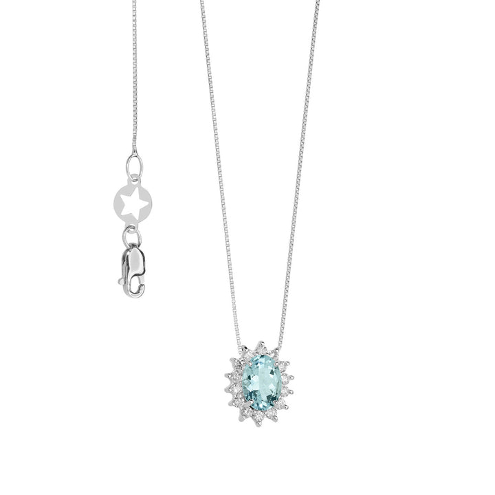 Comete-Goldhalskette mit Diamanten und ovalem Aquamarin GLQ286