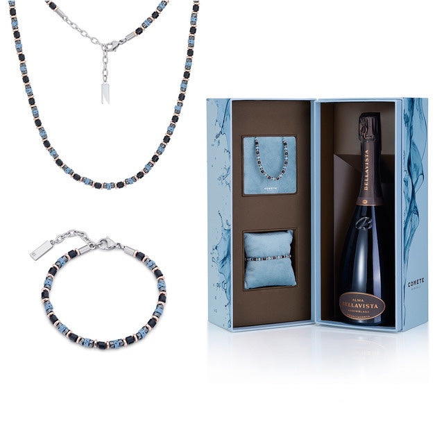 Comets Divine Gift Ketting- en armbandset in staal, hematiet, lavasteen en diamant KITGVSFERE