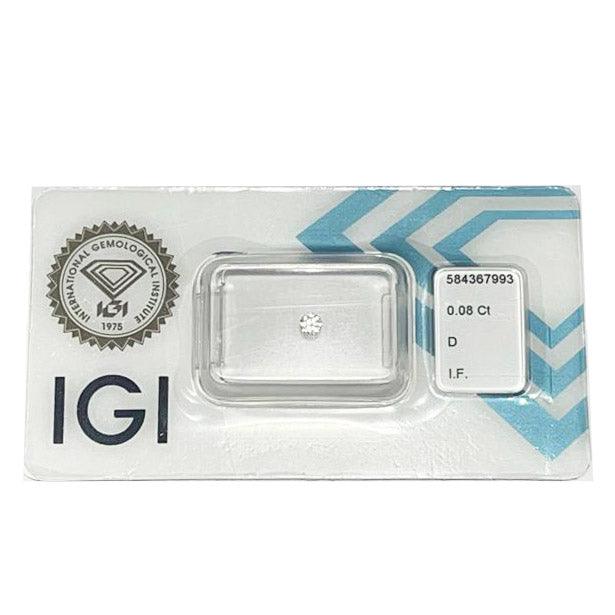 IGI-Diamant im Blister mit zertifiziertem Brillantschliff von 0,08 ct, Farbe D, Reinheit IF – Capodagli 1937