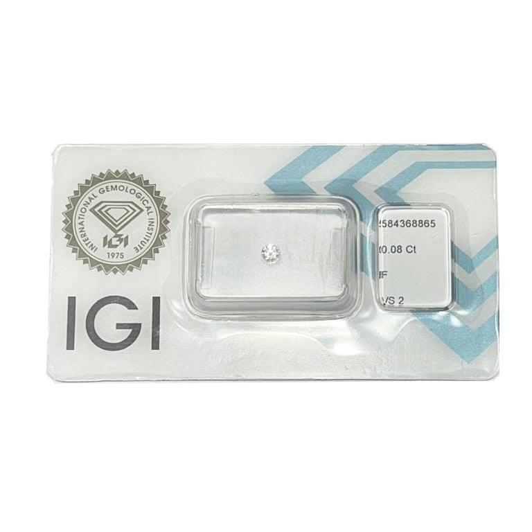 IGI-Diamant im Blister mit zertifiziertem Brillantschliff, 0,08 ct, Farbe F, Reinheit VS 2 – Capodagli 1937