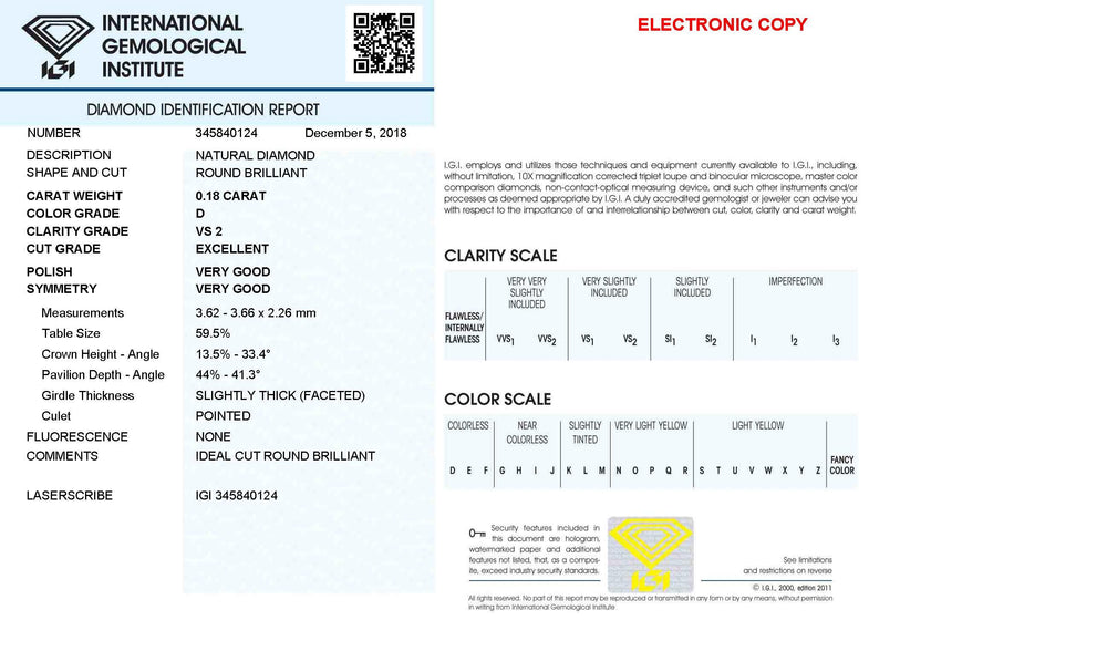 IGI-Diamant im Blister mit zertifiziertem Brillantschliff von 0,18 ct, Farbe D, Reinheit VS 2 – Capodagli 1937