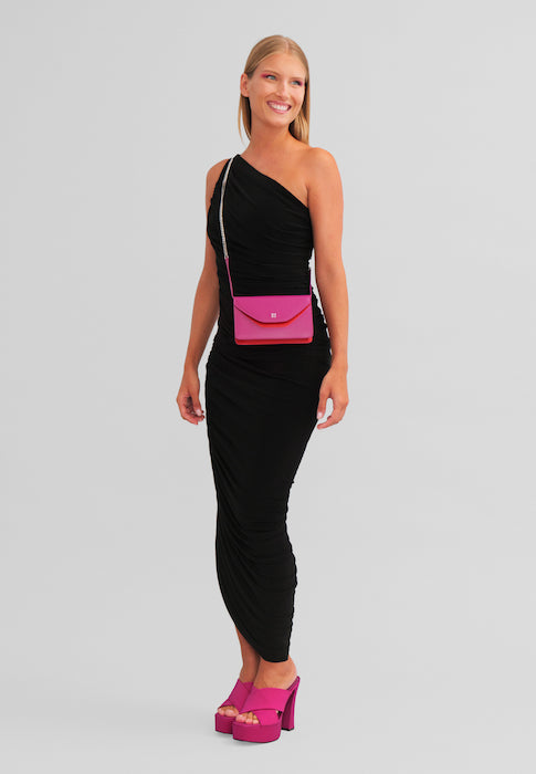 DUDU Small Chain Shoulder Bag for Women Made in Italy in Genuine Leather, Convertible to a Pouch, Mini Envelope Bag