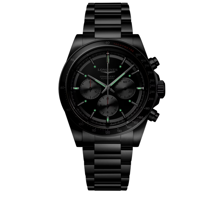 Longines Conquest Chronograph 42mm black automatic steel watch L3.835.4.52.6
