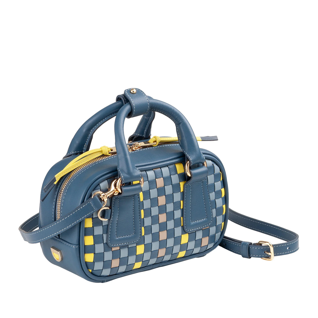 DUDU damesminitas van veelkleurig geweven leer - kleine elegante handtas met verstelbare schouderband en handgrepen - kleine compacte handtas