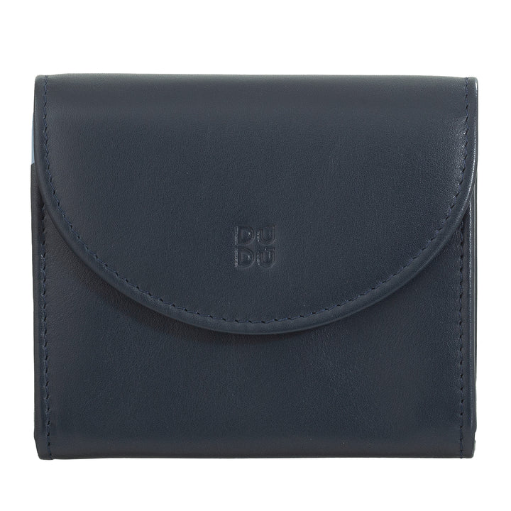 DUDU Mini slanke damesportemonnee van echt leer met portemonnee met ritssluiting, knoopsluiting, compacte gekleurde portemonnee