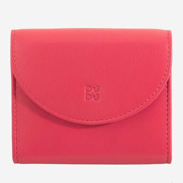 DUDU Mini slanke damesportemonnee van echt leer met portemonnee met ritssluiting, knoopsluiting, compacte gekleurde portemonnee