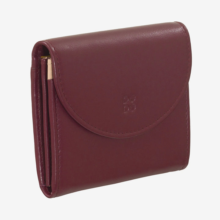 DUDU Mini slanke damesportemonnee van echt leer met portemonnee met ritssluiting, knoopsluiting, compacte gekleurde portemonnee