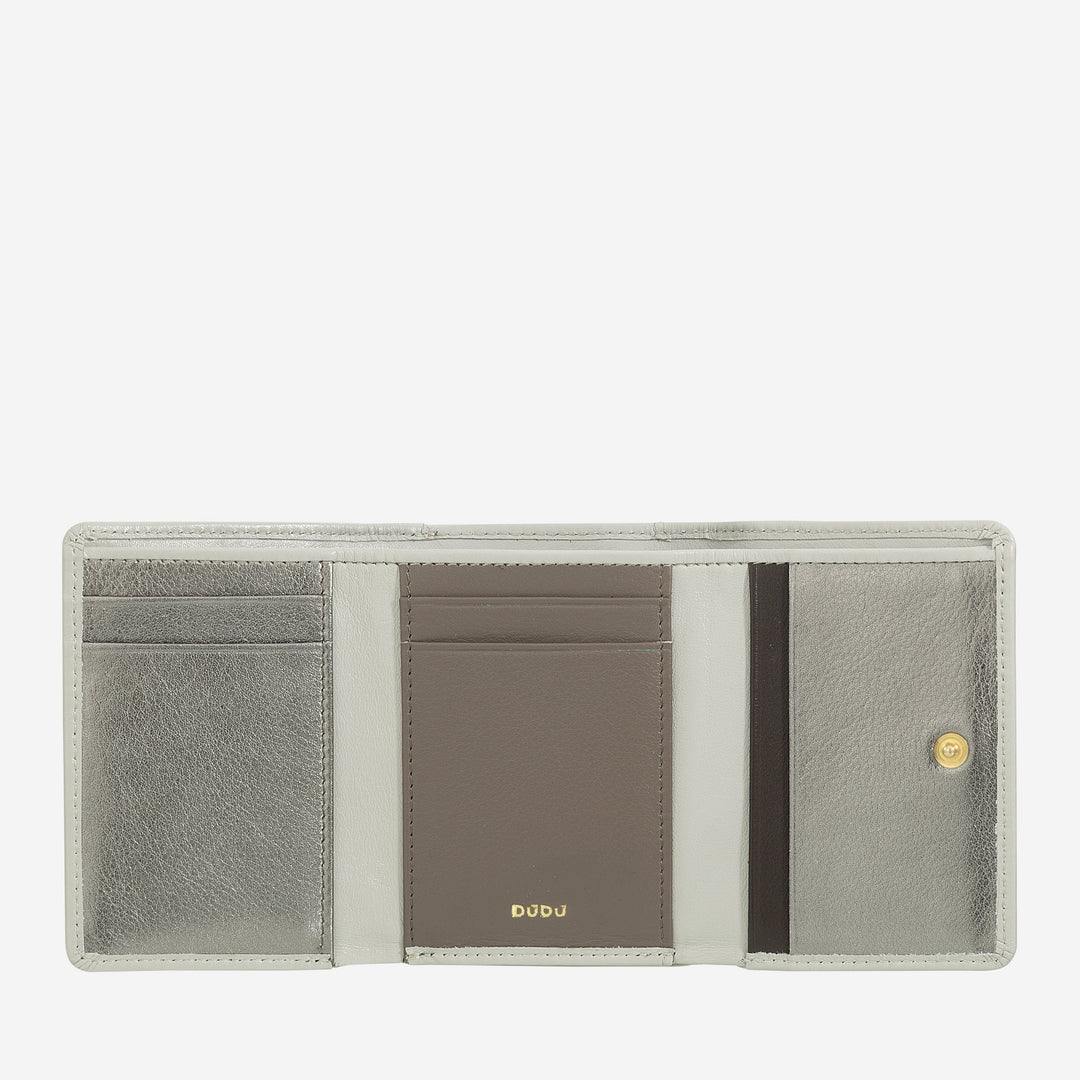DUDU Kleine Damenbrieftasche aus RFID-Leder mit kompaktem Click-Clac-Münzfach und 6 Kartenfächern