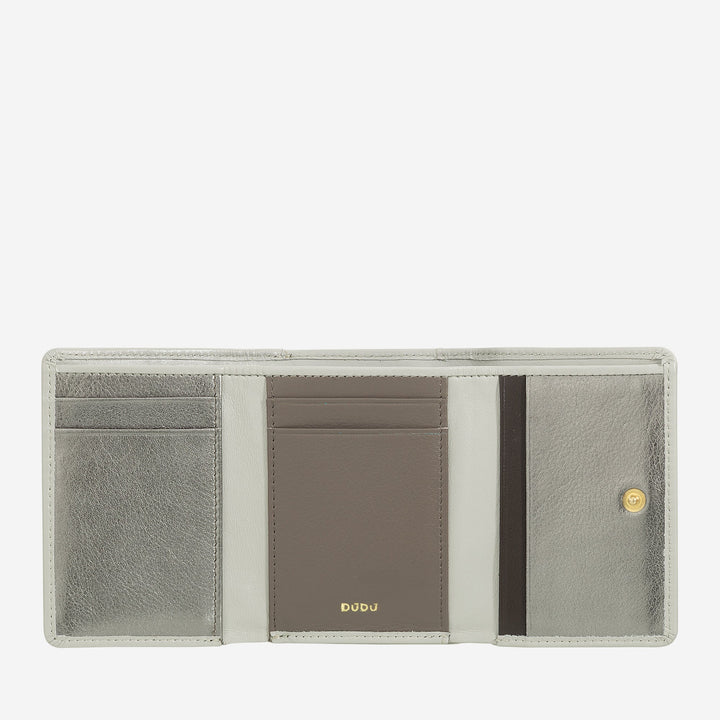 DUDU Kleine Damenbrieftasche aus RFID-Leder mit kompaktem Click-Clac-Münzfach und 6 Kartenfächern