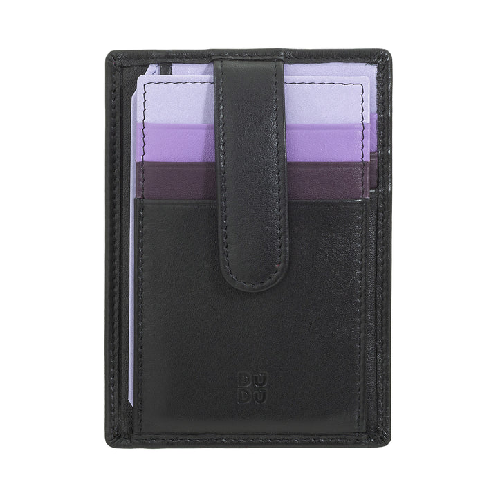DUDU Slanke veelkleurige lederen creditcardhouder voor heren en dames met 9 slots en veiligheidssluiting