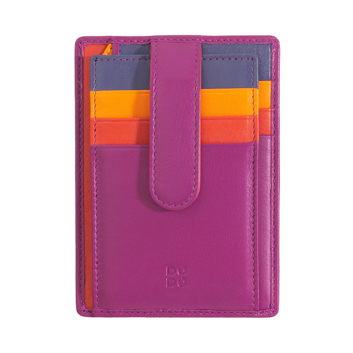DUDU Slanke veelkleurige lederen creditcardhouder voor heren en dames met 9 slots en veiligheidssluiting