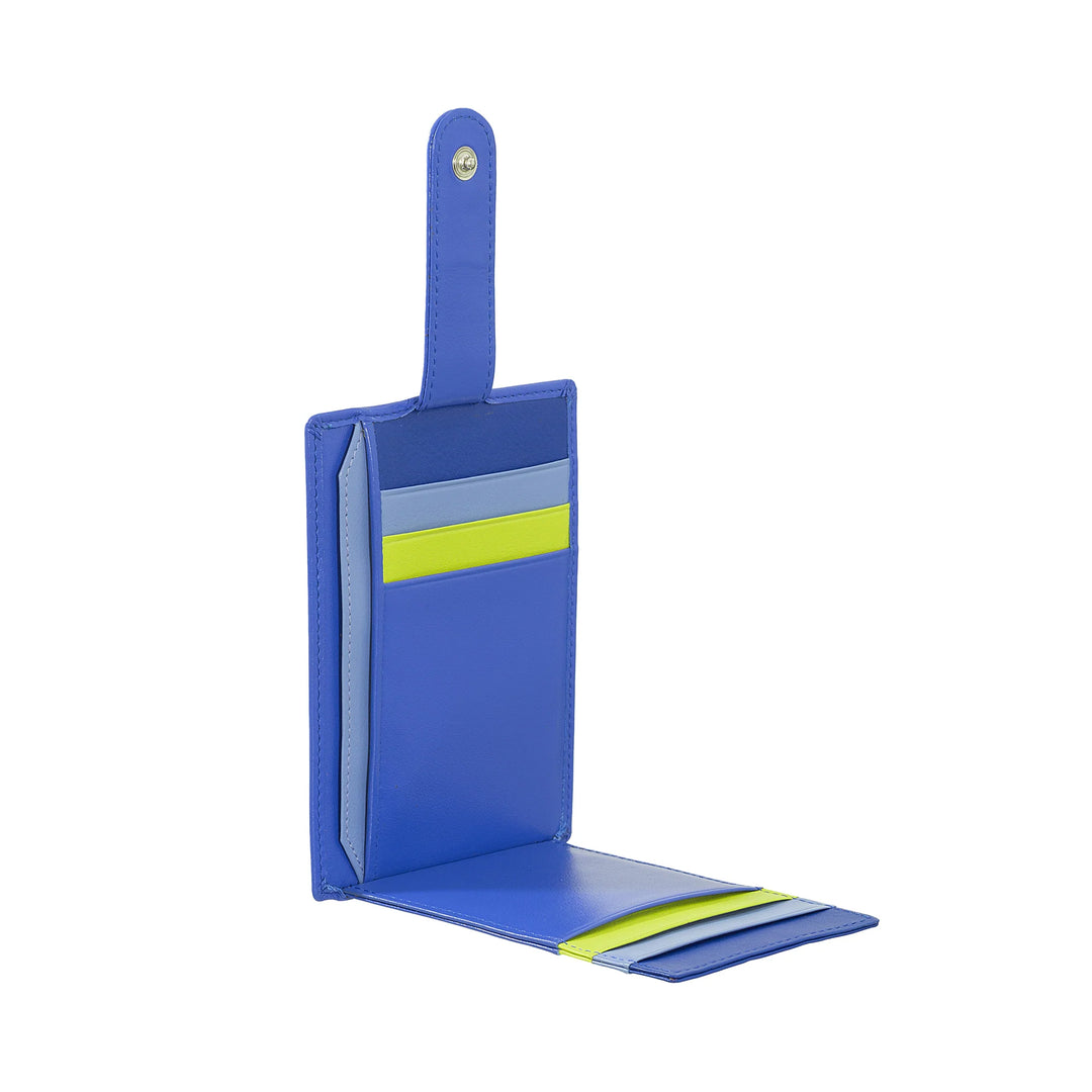 DUDU Slanke veelkleurige lederen creditcardhouder voor heren en dames met 9 slots en veiligheidssluiting