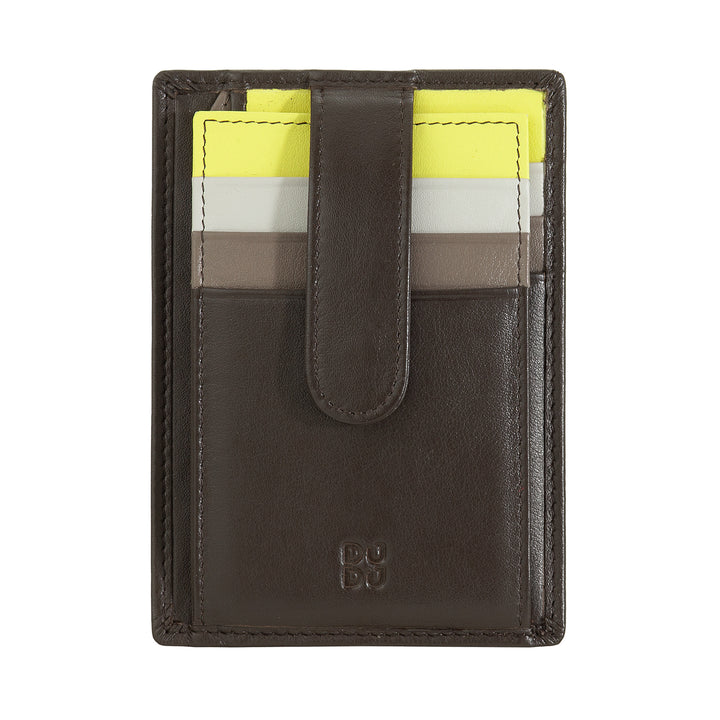 DUDU Slanke veelkleurige lederen creditcardhouder voor heren en dames met 9 slots en veiligheidssluiting