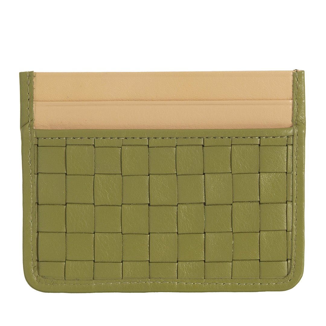 DUDU Woven Leather Card Holder for Men and Women - Slim Compact Woven Card Holder, Elegant Design, Pocket Credit Card Holder