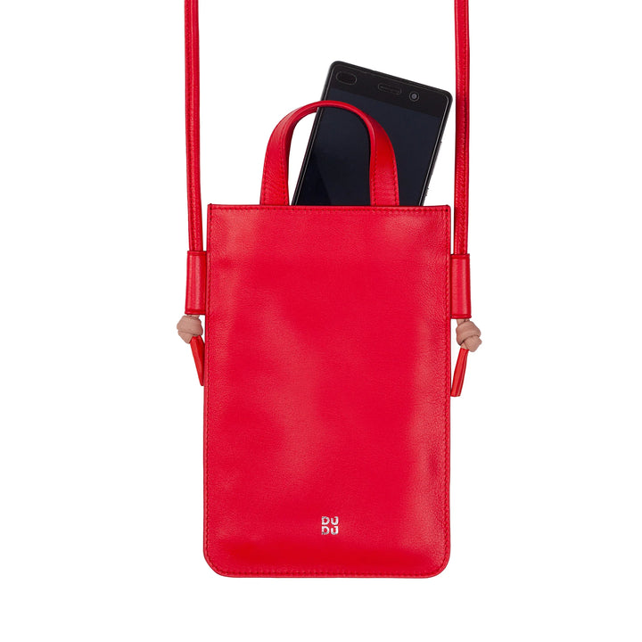DUDU Genuine Leather Cell Phone Shoulder Bag, Elegant Shoulder Neck Smartphone Holder, Colorful Phone Pouch