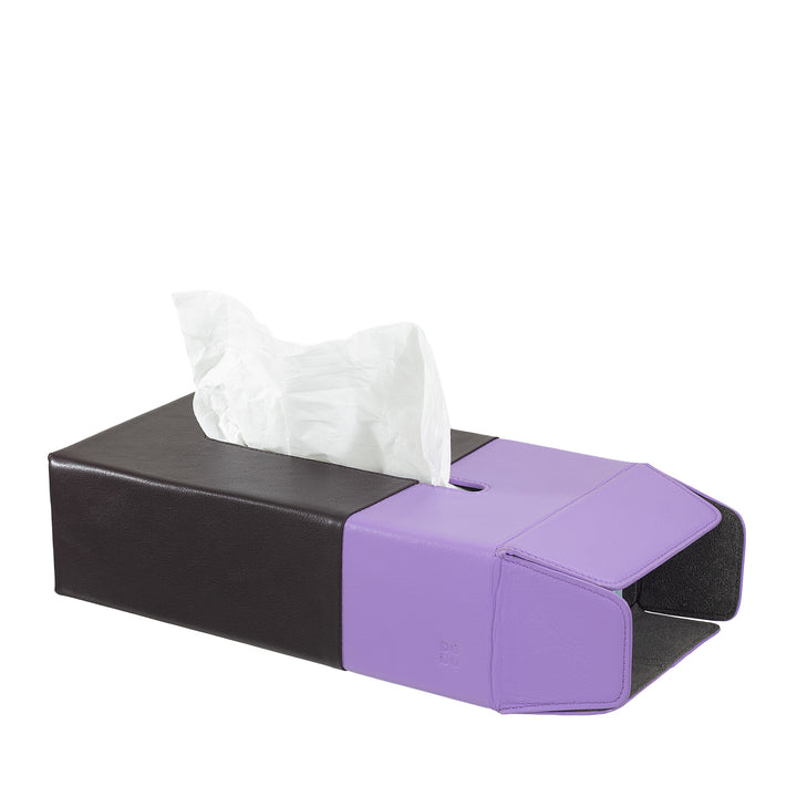 DUDU Tissue Holder in Genuine Two-Tone Nappa Leather - Elegant Tabletop Design for Home, Office or Study - Modern Style