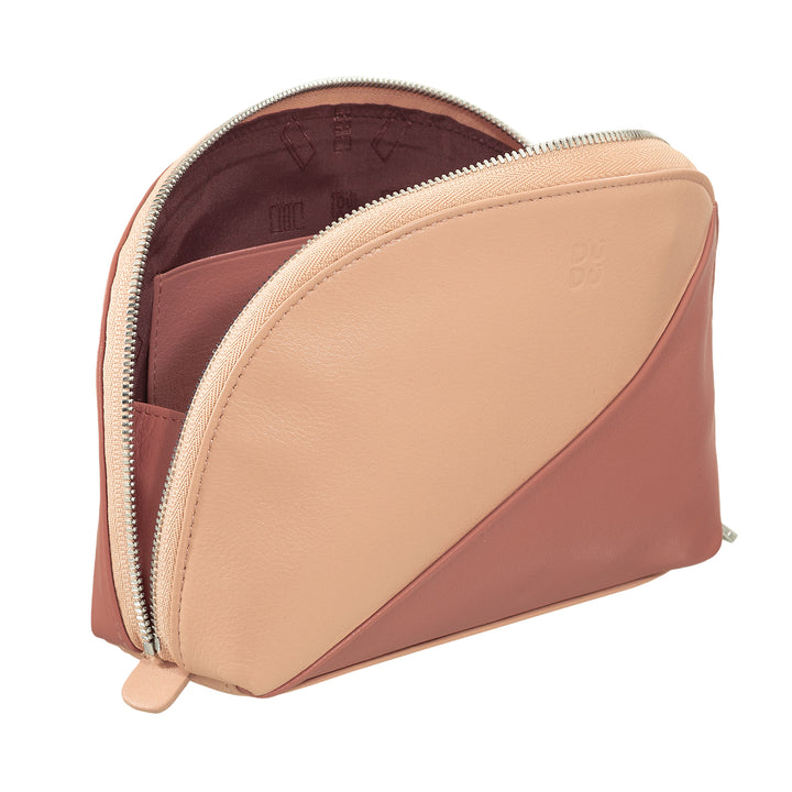 DUDU make-uphouder clutch in leren reistas met veelkleurige ritssluiting