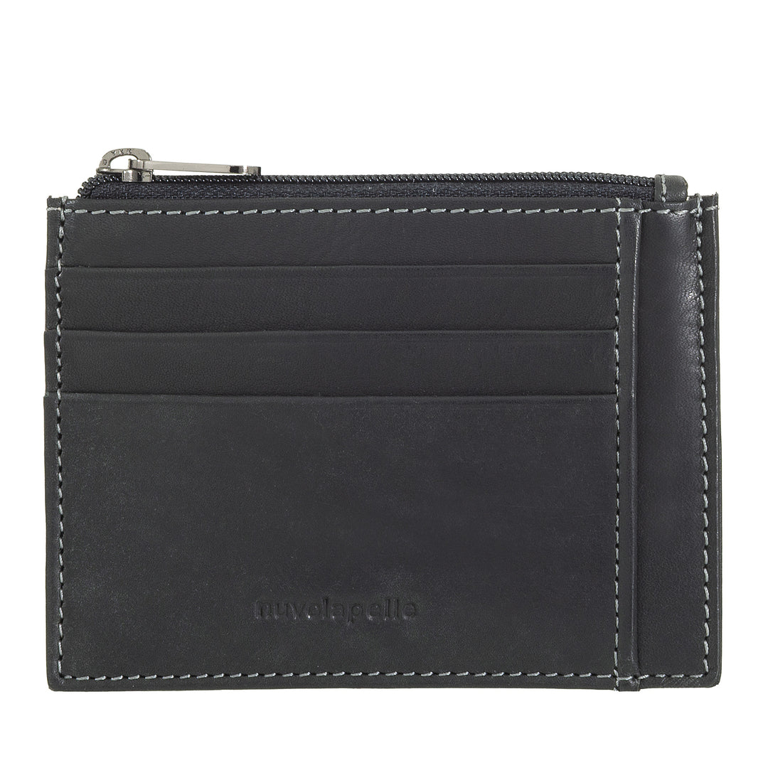 Nuvola Pelle lederen creditcardhouder voor heren en dames - Slanke kaarthouder met vakken en ritsvak - Elegant en compact