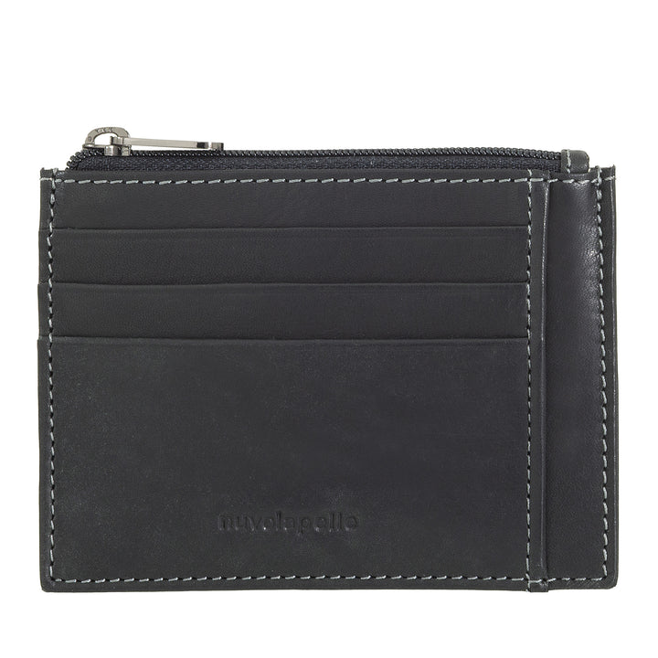 Nuvola Pelle lederen creditcardhouder voor heren en dames - Slanke kaarthouder met vakken en ritsvak - Elegant en compact