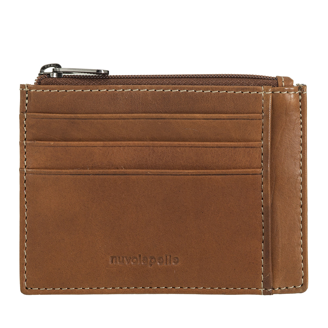 Nuvola Pelle lederen creditcardhouder voor heren en dames - Slanke kaarthouder met vakken en ritsvak - Elegant en compact