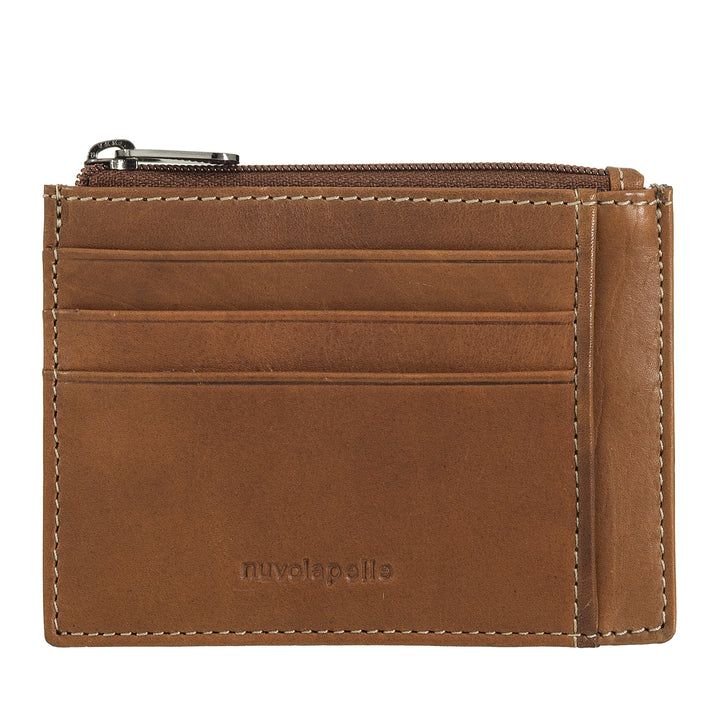 Nuvola Pelle lederen creditcardhouder voor heren en dames - Slanke kaarthouder met vakken en ritsvak - Elegant en compact