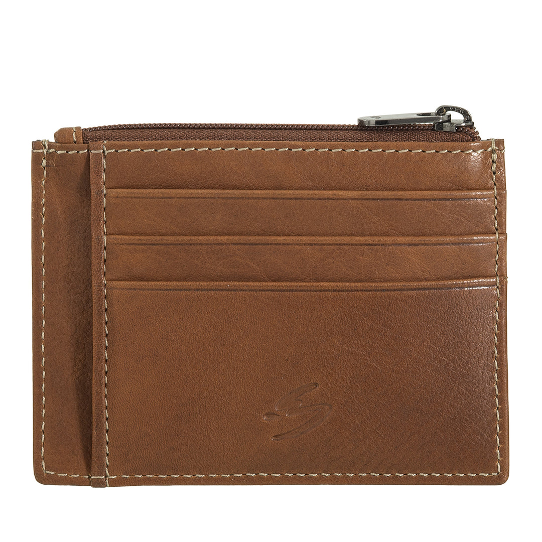 Nuvola Pelle lederen creditcardhouder voor heren en dames - Slanke kaarthouder met vakken en ritsvak - Elegant en compact