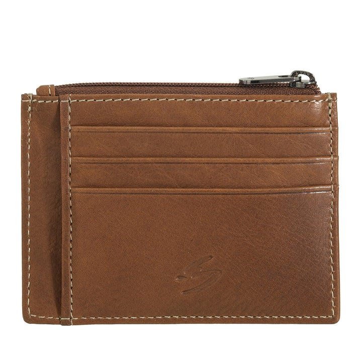 Nuvola Pelle lederen creditcardhouder voor heren en dames - Slanke kaarthouder met vakken en ritsvak - Elegant en compact