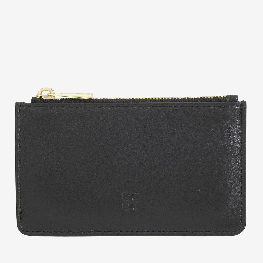 DUDU lederen creditcardhouder voor heren en dames, kleine slanke portemonnee, 4 kaarthouders, met ritssluiting